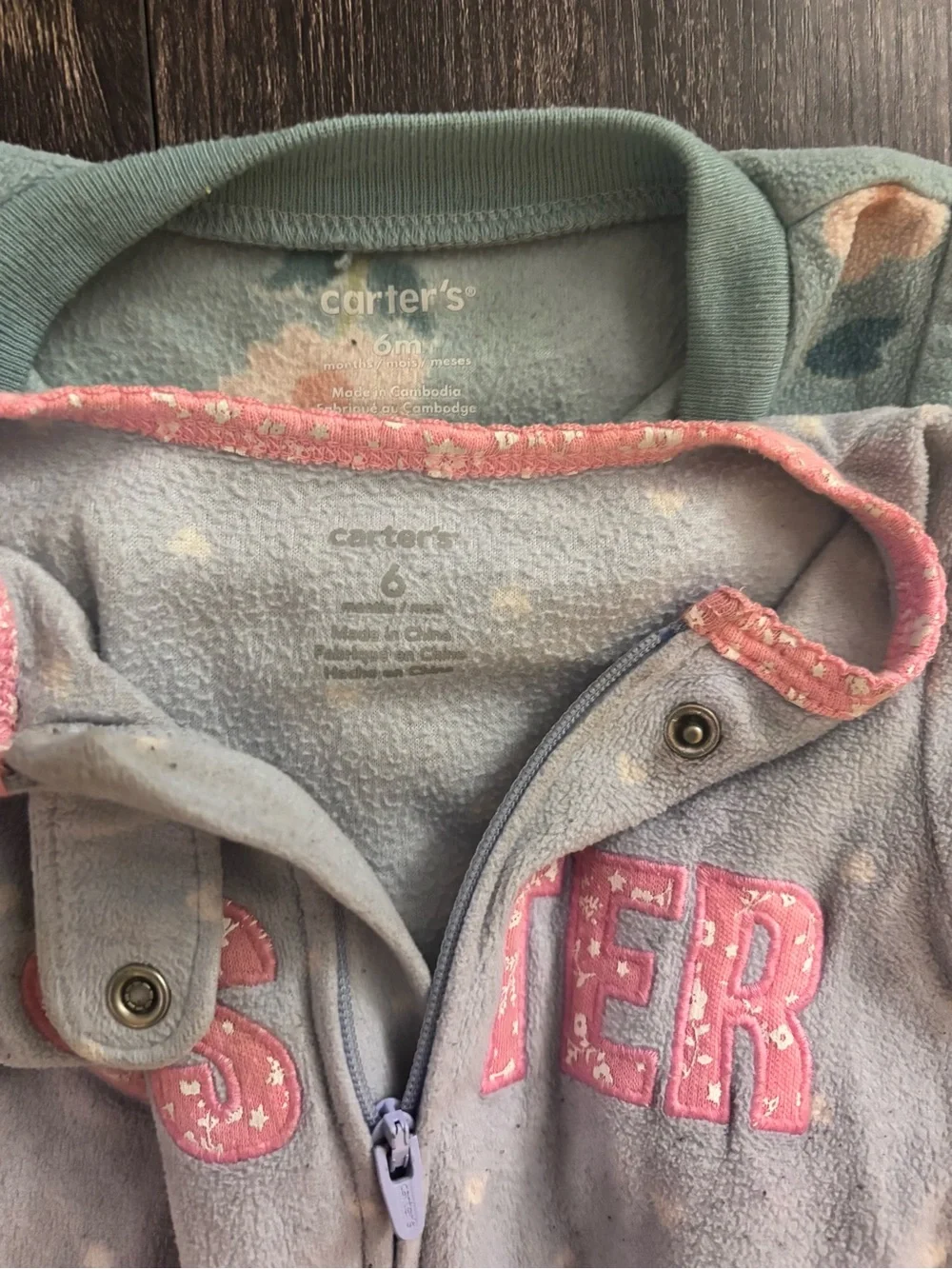 One-Piece Fleece Footed Little Sister Sleeper Bundle- Pink & Light Blue Floral